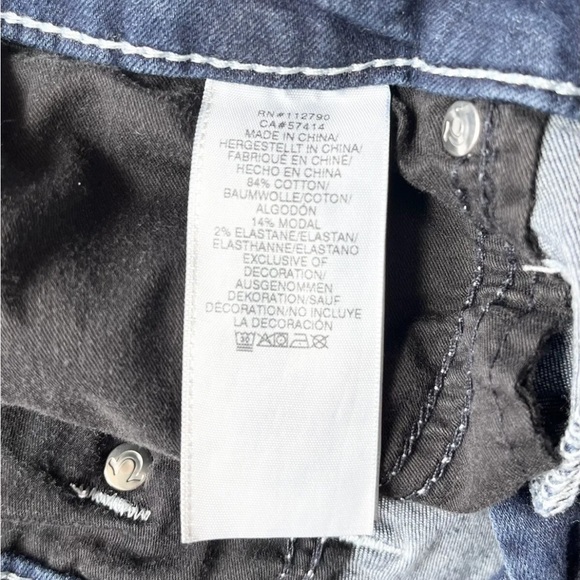 True Religion 29 Super Skinny Jeans Dark Wash Blue Distressed Mid Rise Logo - Picture 13 of 14